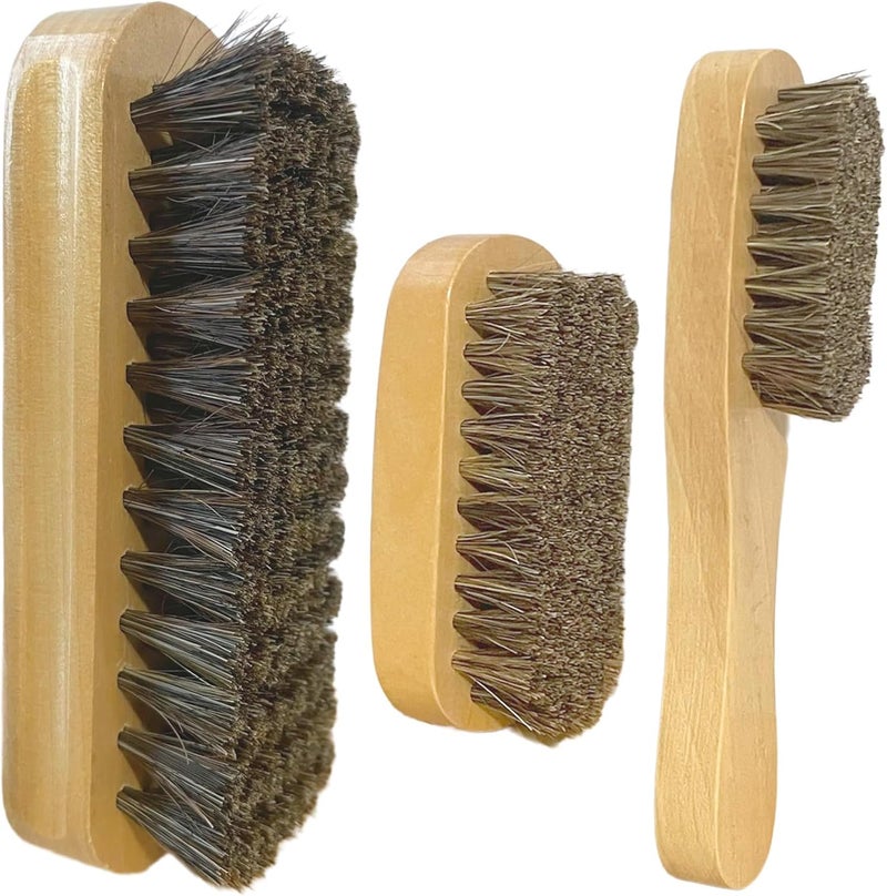 Selaurel Horsehair Laundry Stain Brush 3 Pack Clothes Brush Shoes Soft Bristle Cleaning Brush Natural Wood Laundry Brush for Stains on Clothes Shoes Polishing Brush Shining Brushes - Image 1